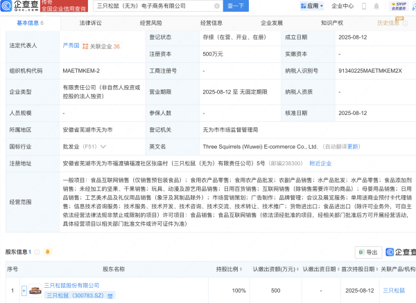 哪家证券公司最正规 三只松鼠新设电商公司，含母婴用品业务